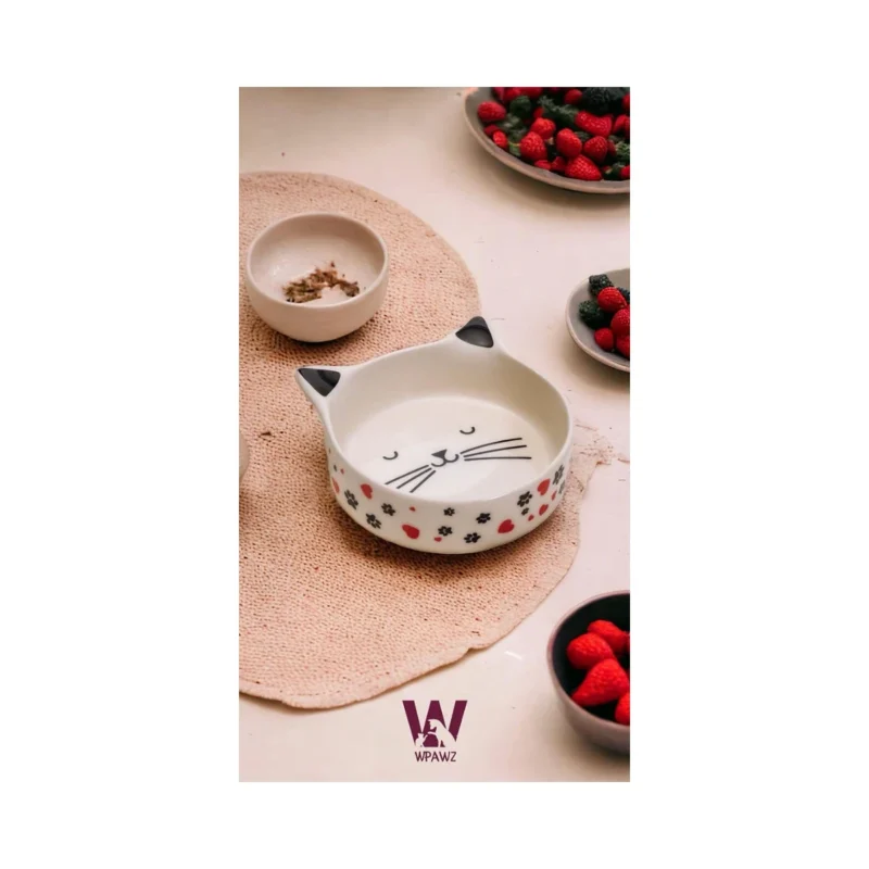 Wpawz Valentine seramik mama kabı 300 mL, kalp desenli sevimli tasarım, kedi ve köpek için ideal