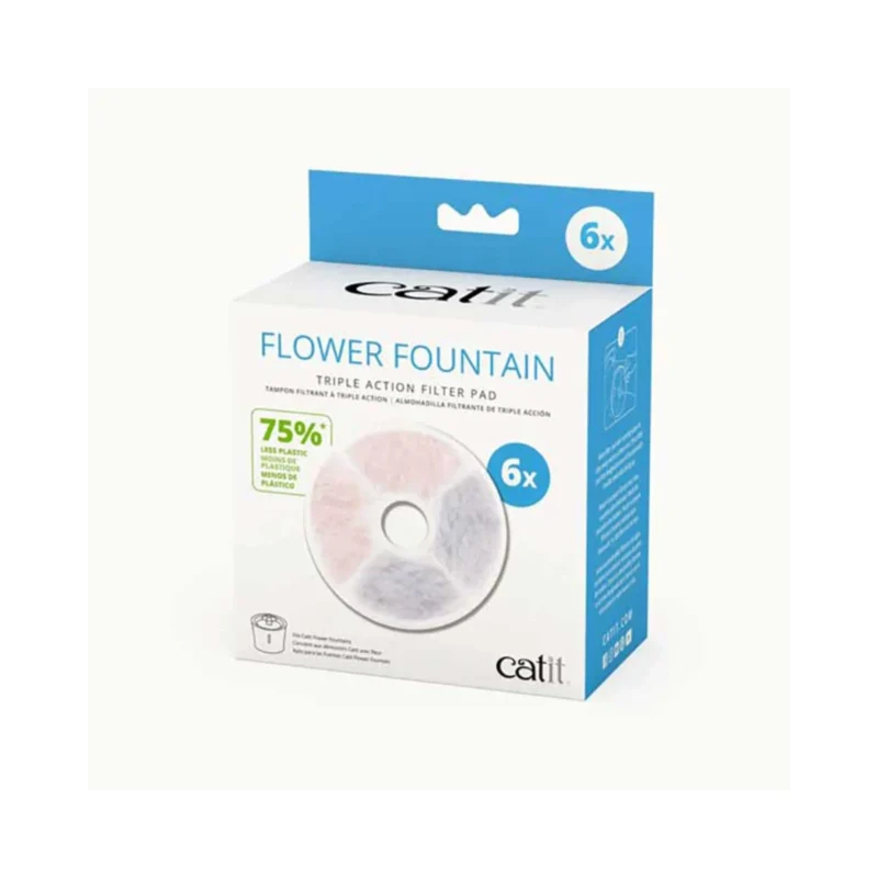 Catit Flower Su Pınarı yedek kartuş 6'lı paket, kedi su çeşmesi filtre seti