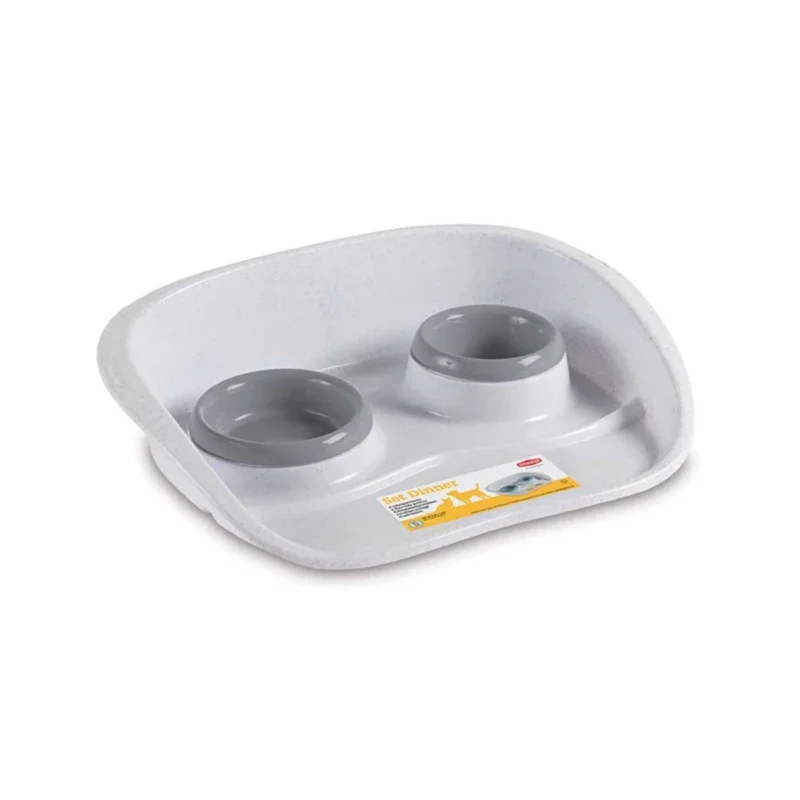 Stefanplast mama kabı seti gri renk, kedi ve köpekler için dayanıklı plastik mama ve su kabı ikili set